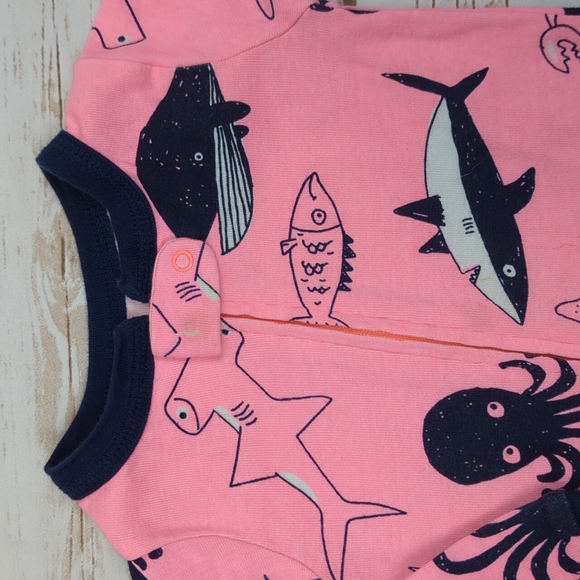 Carter's Neon Pink/Navy Ocean Romper 12M - Picture 3 of 5